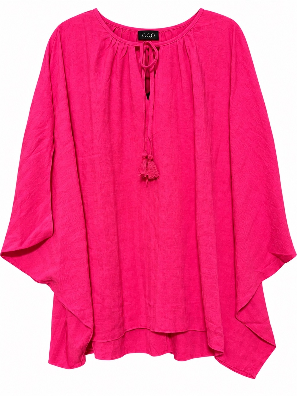 GIGIO Pink Tie-Neck Oversized Peasant Blouse - Women's Top Size Medium